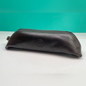 Maxwell Scott Leather Pencil Bag Dark Brown